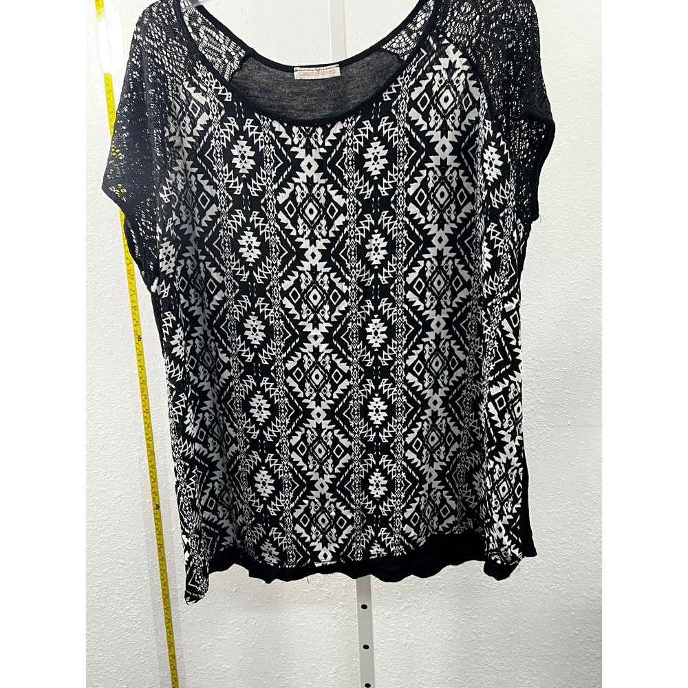 Claudia Richard Womens Black White Tribal Geometric Lace Shoulder Knit Top XL